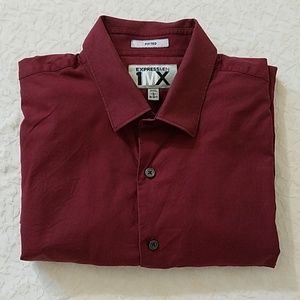 Express 1MX Mens Fitted Burgundy Color Dress Shirt Large